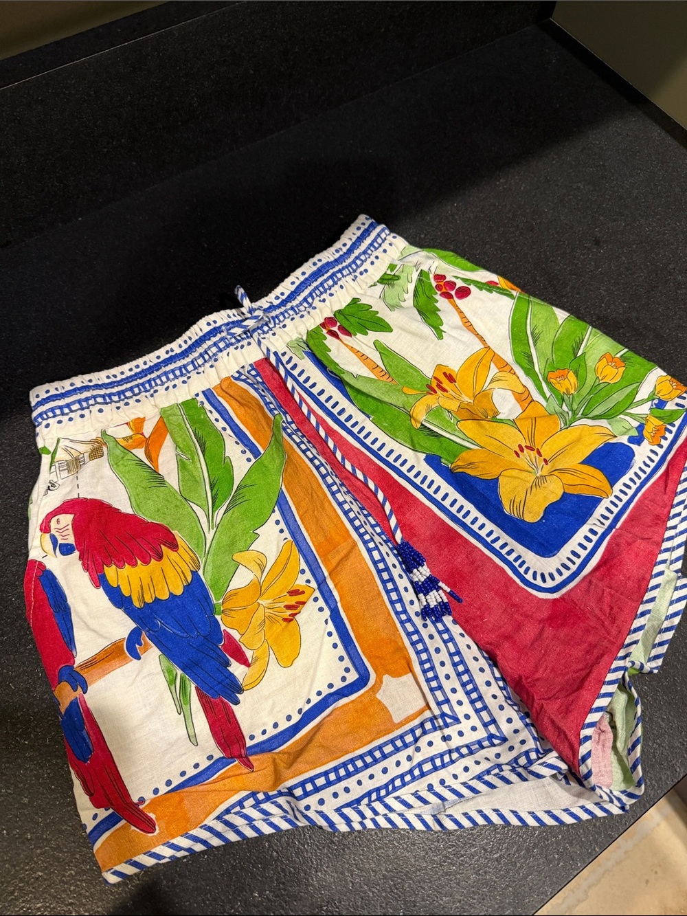 Farm Rio, drawstring, parrot print shorts